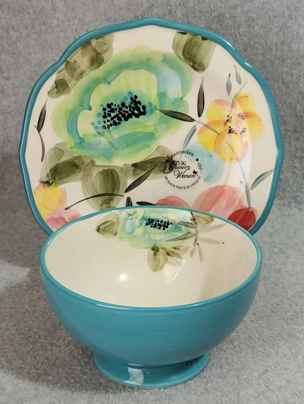 2-Pc The Pioneer Woman Vintage Bloom Soup Cereal Bowl & Salad Dessert Plate NEW